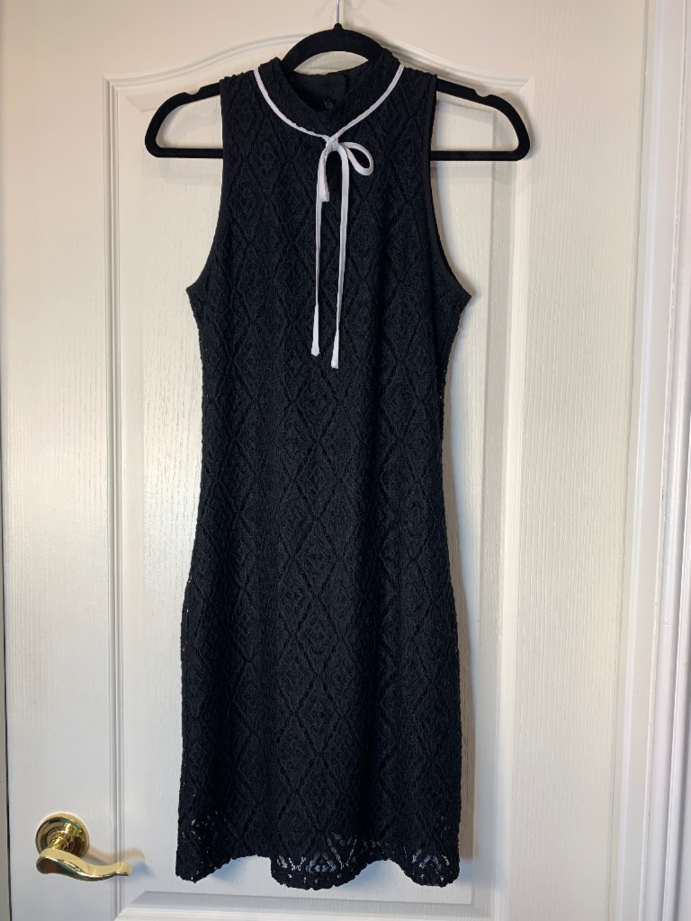 Twik Simons Black Lace Sleeveless Midi Dress Size M White Bow Romantic Goth Dark